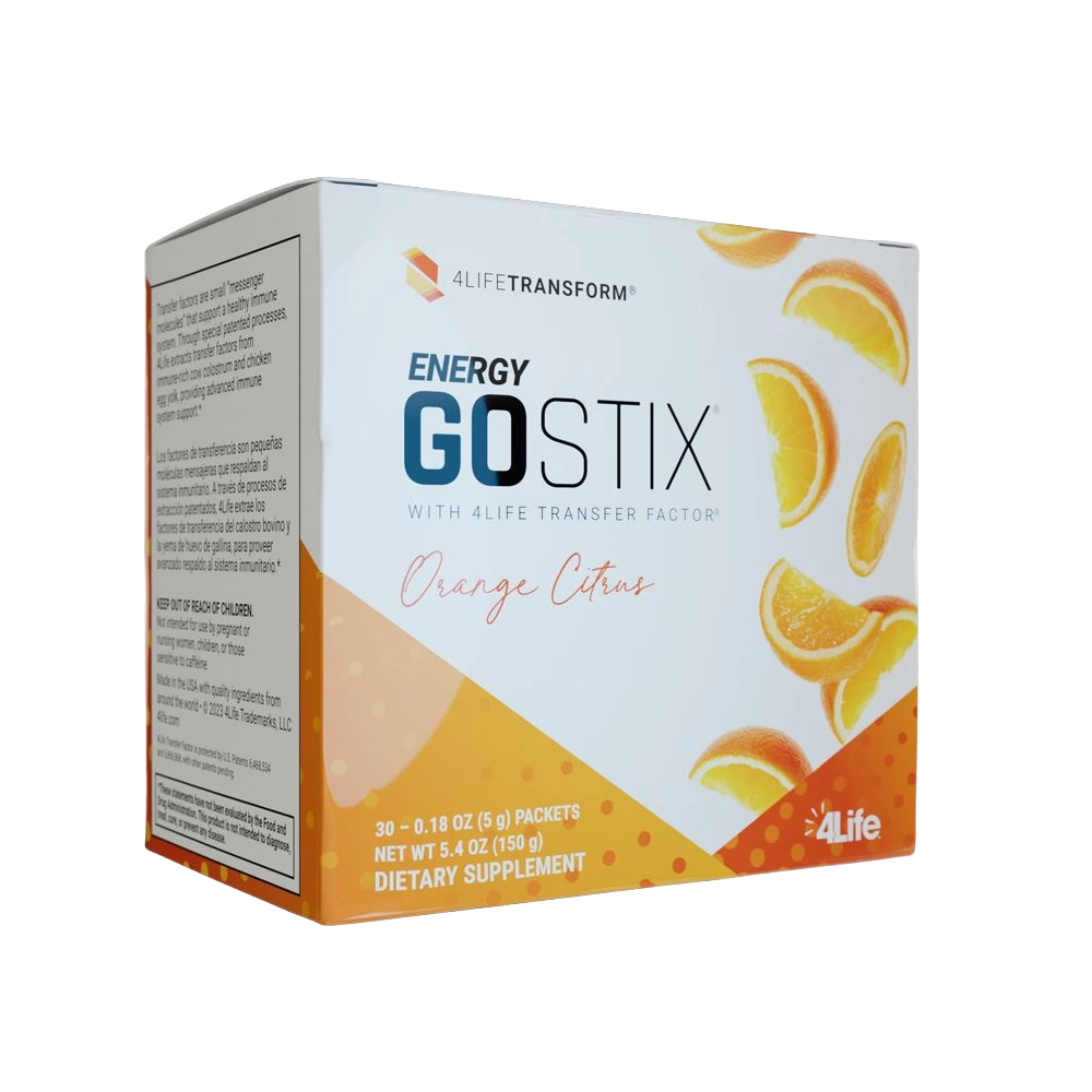 4LifeTransform Energy GoStix Orange Citrus box — 30 single-serve packets with Transfer Factor