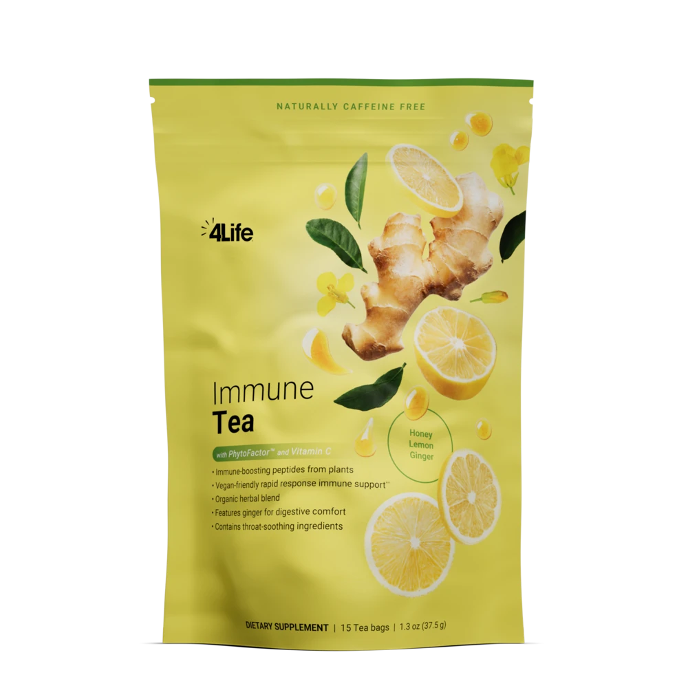 4Life Immune Tea with PhytoFactor and vitamin C — honey lemon ginger herbal tea, 15 tea bags, caffeine-free