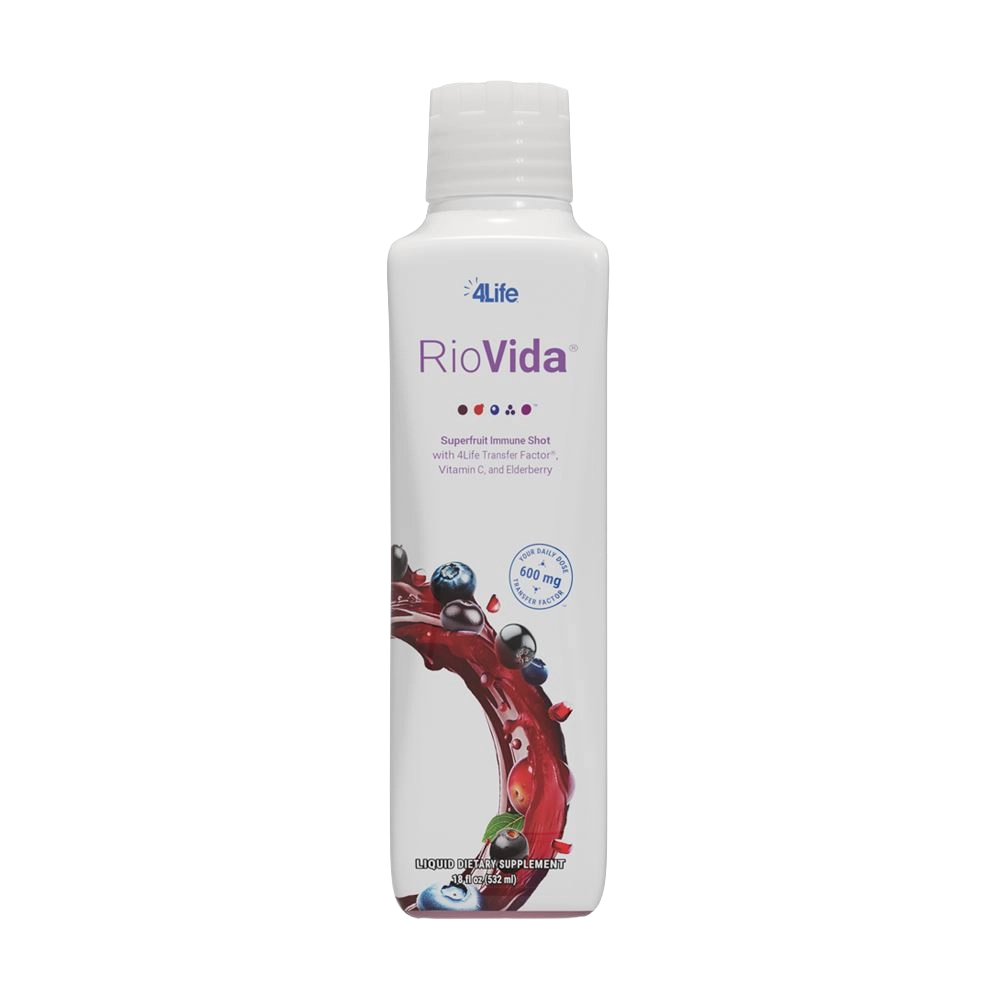 4Life Transfer Factor RioVida — superfruit shot for immune and antioxidant support with açaí, pomegranate, elderberry, and blueberry