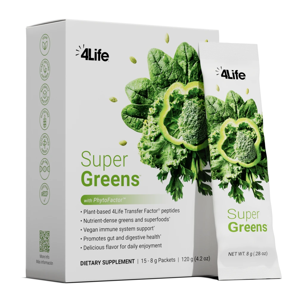 4Life Super Greens with PhytoFactor — plant-based greens drink, 15 stick packs, vegan immune and digestive support